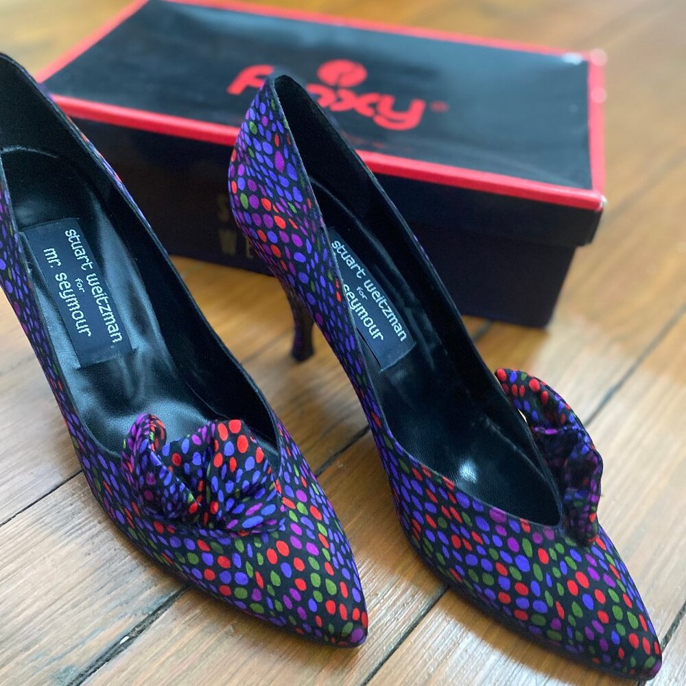 Stuart Weitzman x Mr. Seymour multi-color pumps
